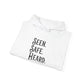 Hoodie — "Seen. Safe. Heard." Minimal Statement Hoodie